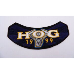 Harley Davidson Patch "HOG 1999 " w. Engine Curved  5¼"x2½" HOG Patch Iron on